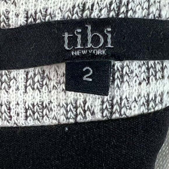 Tibi Whitby Faux Leather Panel Fit & Flare Dress 2 Stretch Tweed Monochrome - Picture 9 of 11